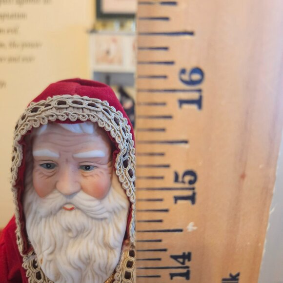 vintage santa christmas tabletop/treetop red velvet satin robe with bag w toys - Picture 10 of 10